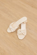 Sona Knotted Block Heels in Cream Waterproof Satin