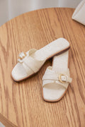 Liria Buckle Cloud Sliders in Waterproof Linen